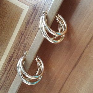 Gold  color three row earrings